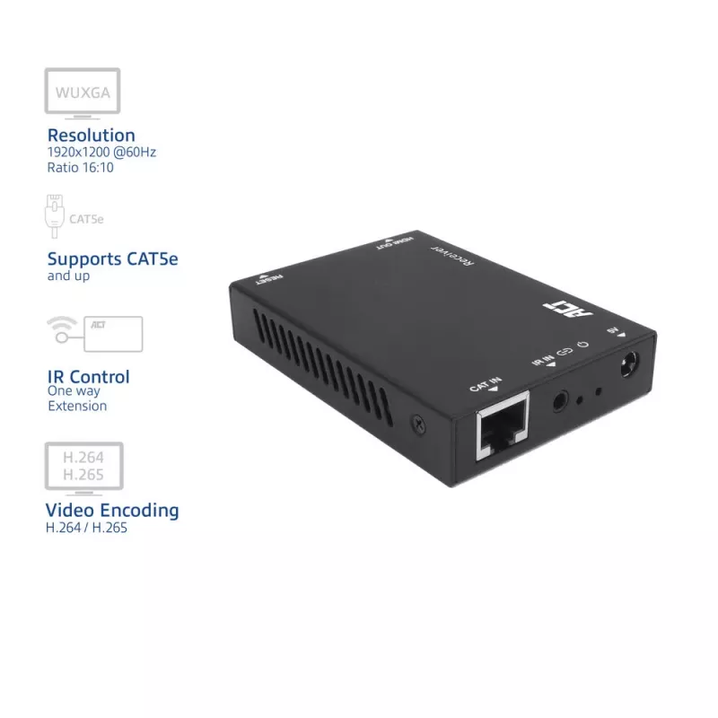 Uztvērējs ACT AC7853 HDMI over CATx — uztvērējs HDMI signālam caur Ethernet līdz 150 m