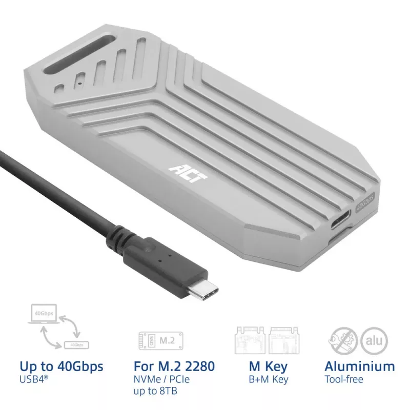 ACT USB 40Gbps M.2 2280 NVMe / PCIe SSD korpuss, bez instrumentiem