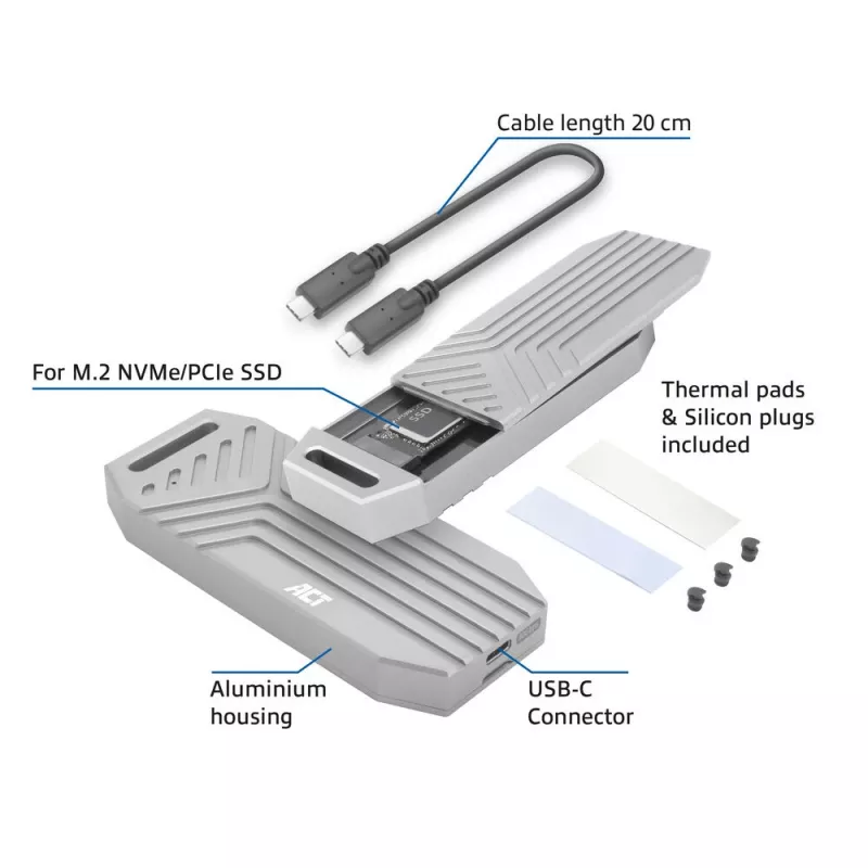 ACT USB 40Gbps M.2 2280 NVMe / PCIe SSD korpuss, bez instrumentiem