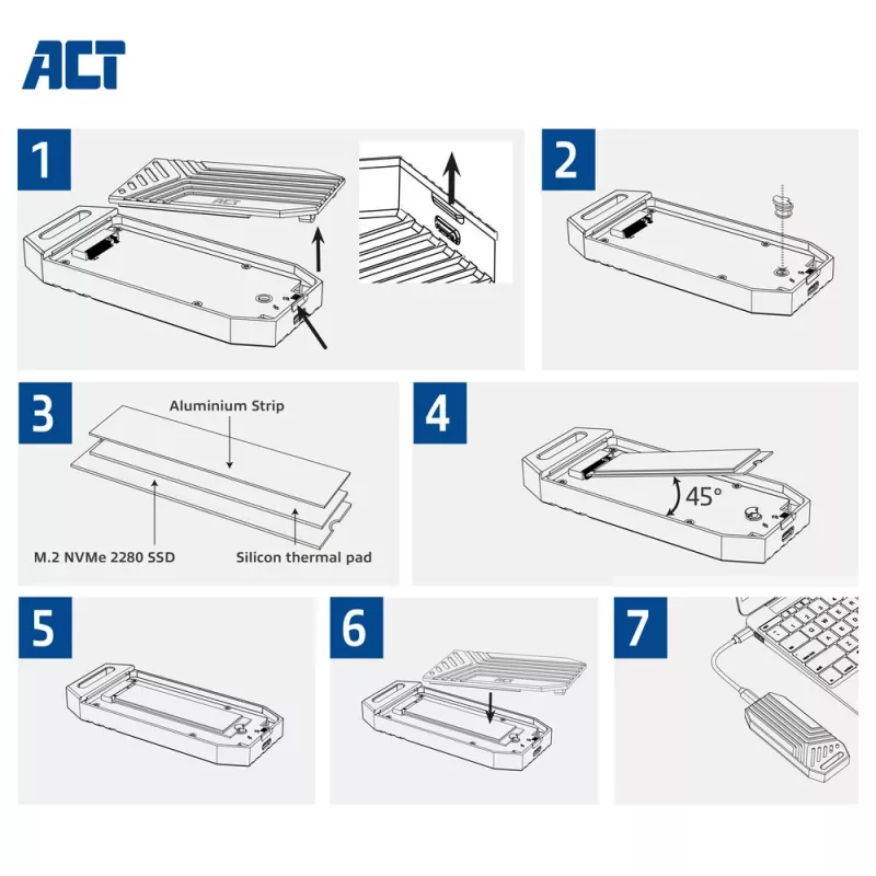 ACT USB 40Gbps M.2 2280 NVMe / PCIe SSD korpuss, bez instrumentiem