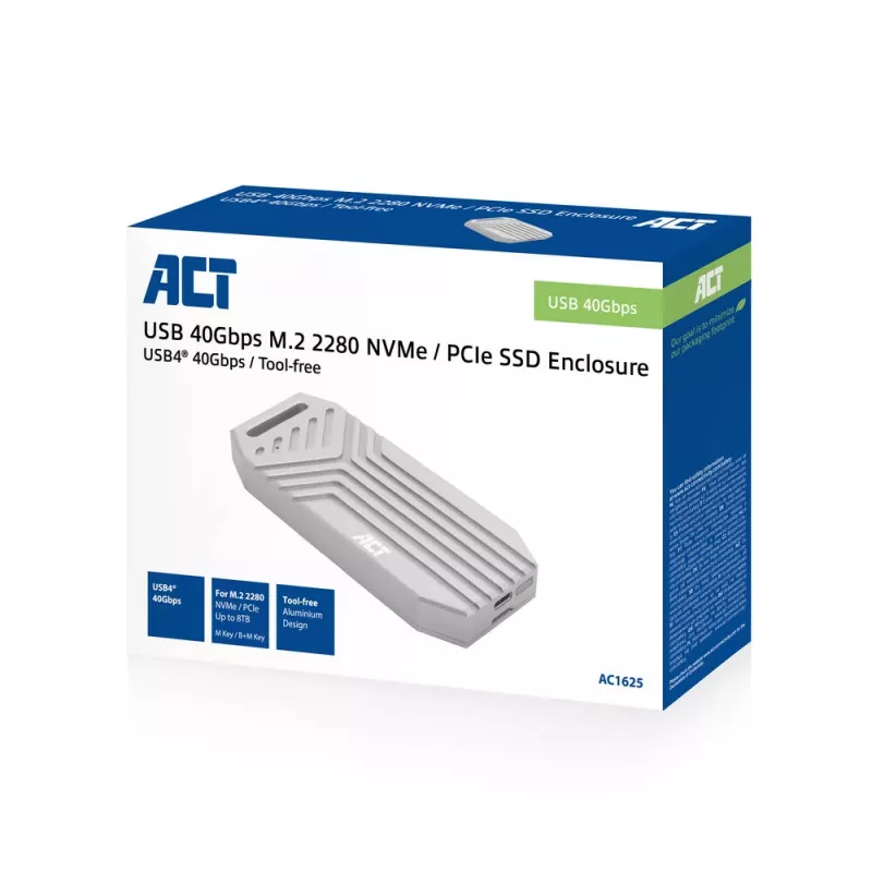 ACT USB 40Gbps M.2 2280 NVMe / PCIe SSD korpuss, bez instrumentiem