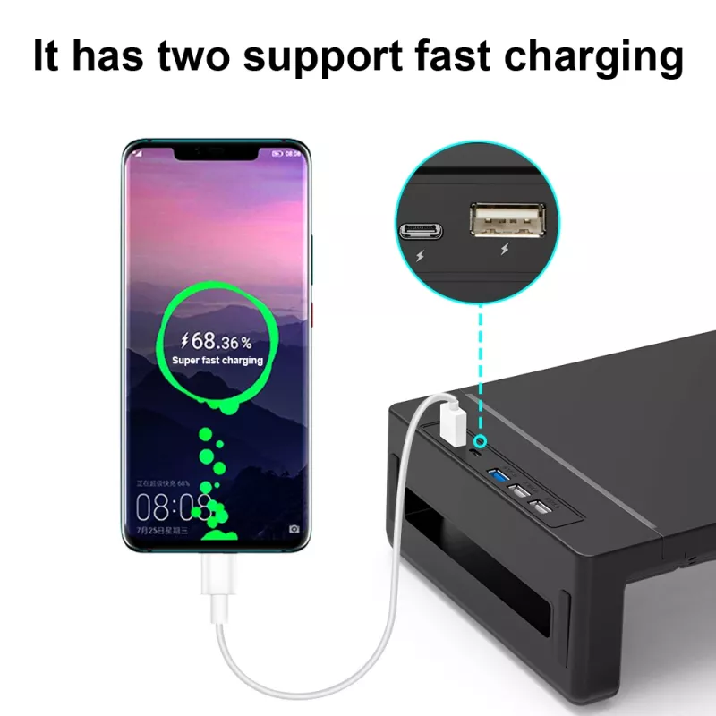 Monitora statīvs EQUIP Ergonomisks monitora statīvs ar USB (USB-A x4, USB-C x1), brīvi stāvošs, 25 kg, melns