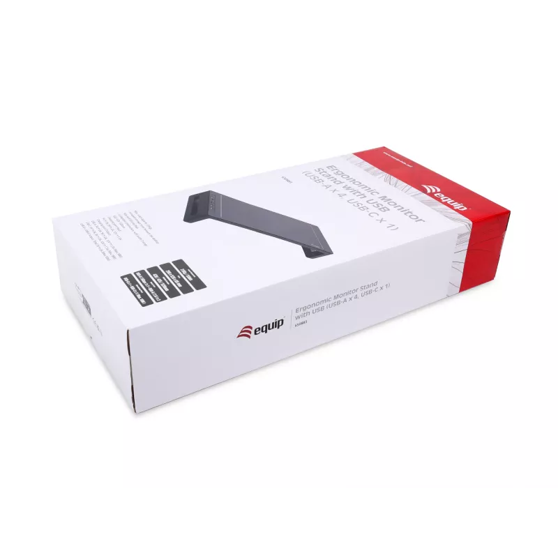 Monitora statīvs EQUIP Ergonomisks monitora statīvs ar USB (USB-A x4, USB-C x1), brīvi stāvošs, 25 kg, melns