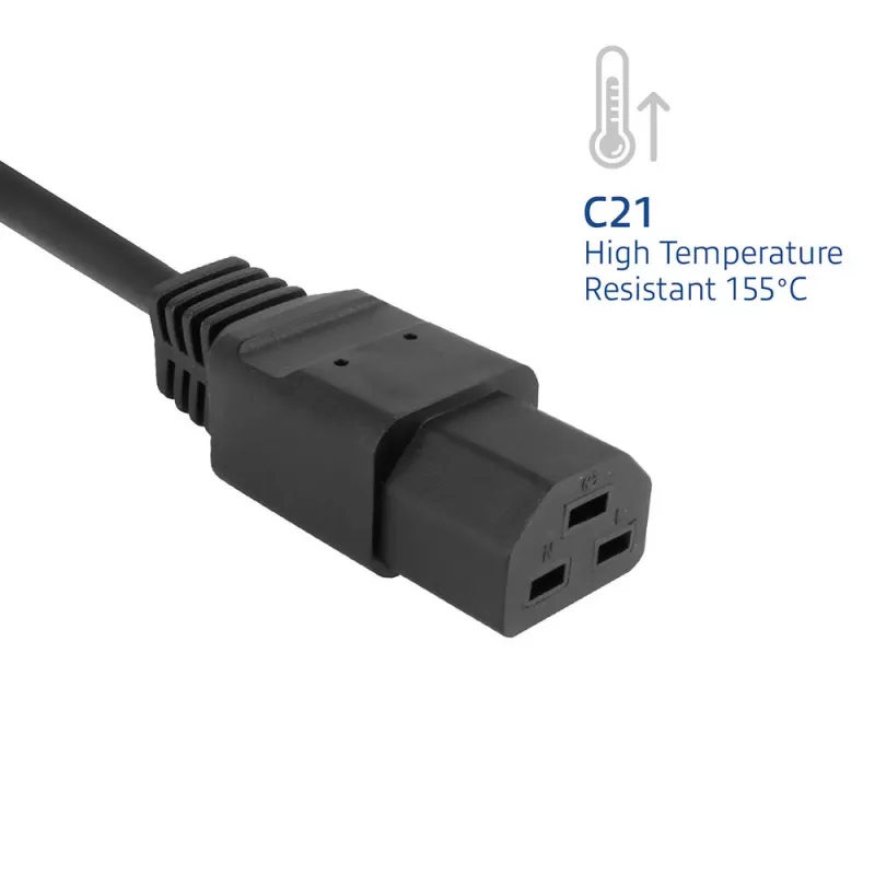 Strāvas vads ACT C14–C21 IEC60320, 2 m, 250 V, 10 A, melns