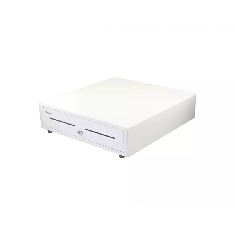 Kases atvilktne EQUIP 351011, manuāla/automātiska POS atvilktne, 4 banknošu / 8 monētu nodalījumi, metāla, balta, 420×405×110 mm