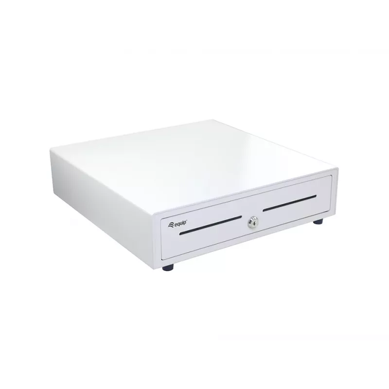Kases atvilktne EQUIP 351011, manuāla/automātiska POS atvilktne, 4 banknošu / 8 monētu nodalījumi, metāla, balta, 420×405×110 mm