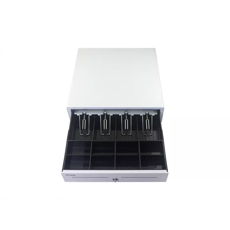 Kases atvilktne EQUIP 351011, manuāla/automātiska POS atvilktne, 4 banknošu / 8 monētu nodalījumi, metāla, balta, 420×405×110 mm