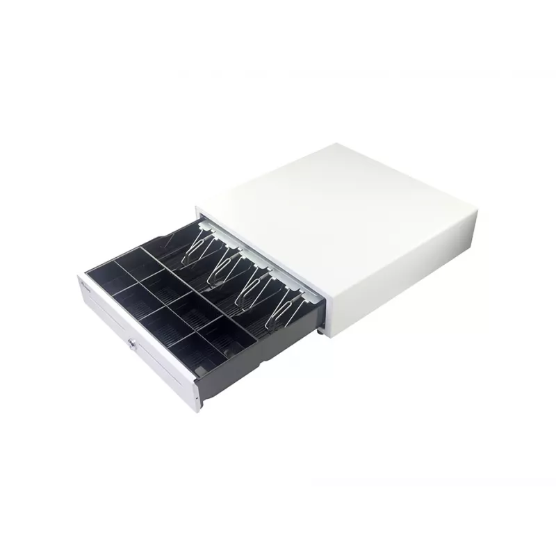 Kases atvilktne EQUIP 351011, manuāla/automātiska POS atvilktne, 4 banknošu / 8 monētu nodalījumi, metāla, balta, 420×405×110 mm