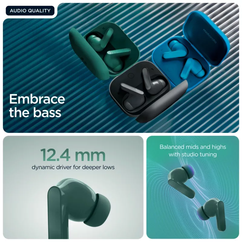 Motorola Moto Buds Bass austiņas True Wireless Stereo (TWS) Ievietojamās Zvani/Mūzika Bluetooth Zaļa