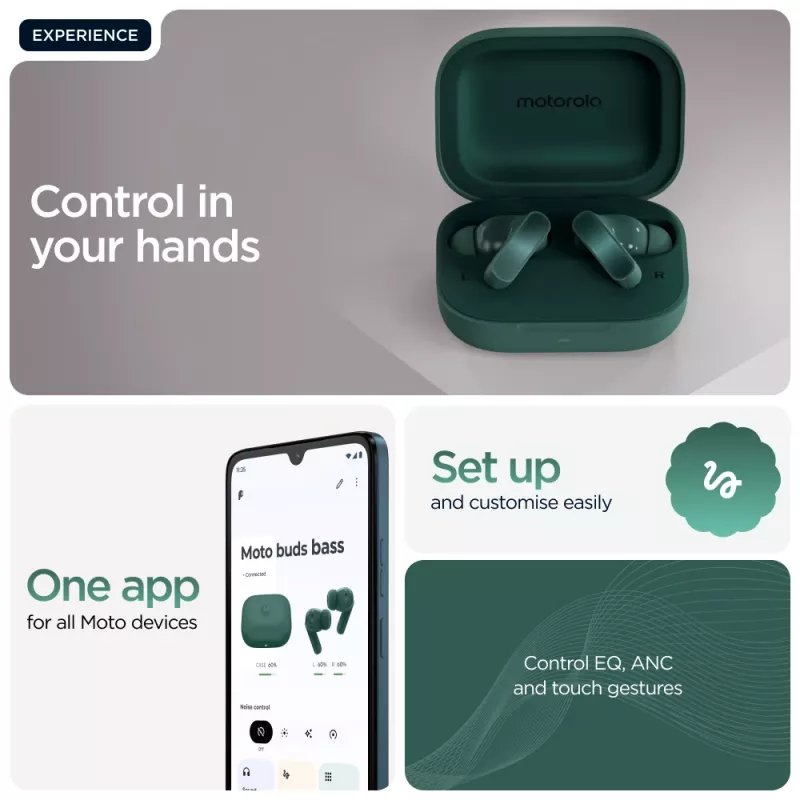 Motorola Moto Buds Bass austiņas True Wireless Stereo (TWS) Ievietojamās Zvani/Mūzika Bluetooth Zaļa