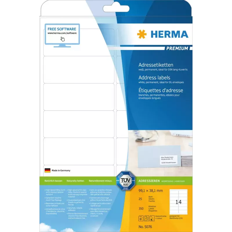 Adrešu uzlīmes Premium HERMA 5076 A4 99.1x38.1 mm