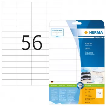 HERMA Premium uzlīmes A4 52.5x21.2 mm balts papīrs matētas 1400 gab.