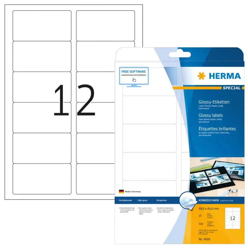Pašlīmējošā printera etiķete HERMA Labels A4 88,9x46,6 mm