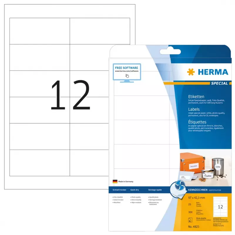 Tintes printera uzlīmes HERMA A4 97x42.3 mm 300 gab.