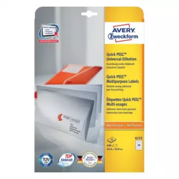 Pašlīmējošās etiķetes Avery Zweckform 6172 — Taisnstūris, Pastāvīga, Balta, 600 gab.