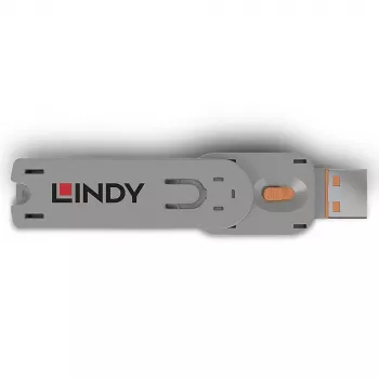 Lindy USB Type A Port Blocker Key, oranža, Port blocker key, USB Type-A, oranža, Acrylonitrile butadiene styrene (ABS), 1 gab., Polybag