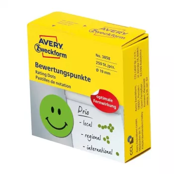 Pašlīmējošas apaļas etiķetes Avery Zweckform 3858, zaļas, pastāvīga līme, 1.9 cm Ø, 250 gab.