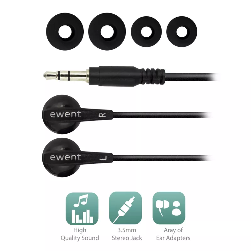 Ewent EW3584 austiņas/headset Vadu Ievietojamās Mūzika Melna