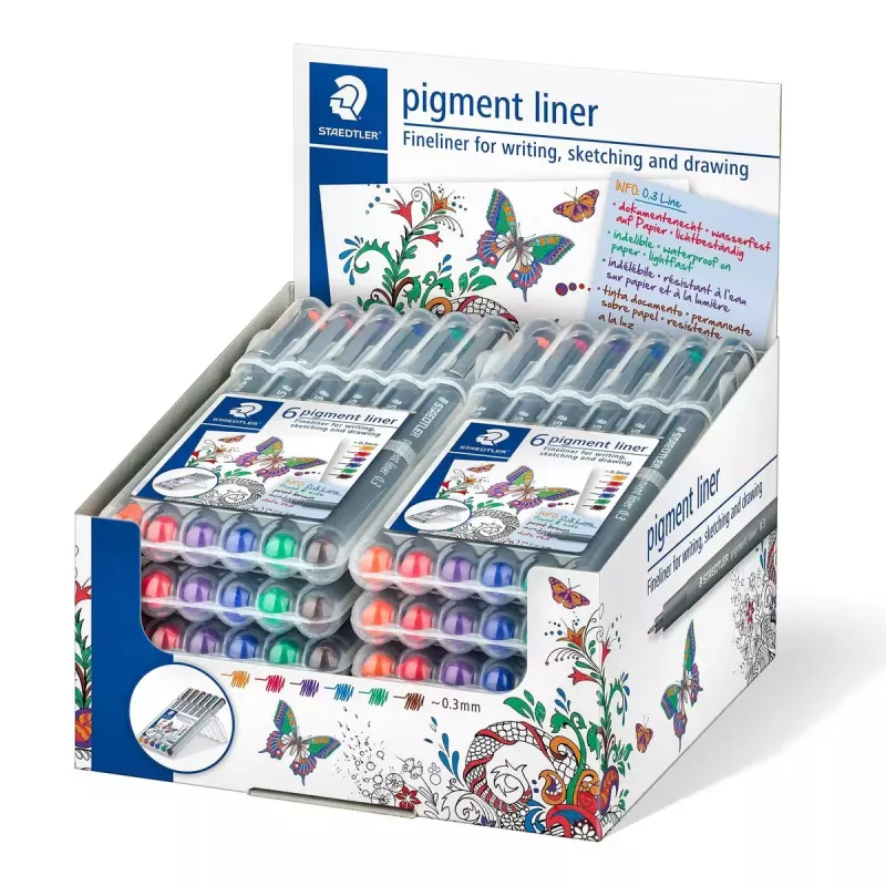 Fineliner Staedtler Pigment Liner 30803-SSB6 zila brūna zaļa oranža sarkana violeta