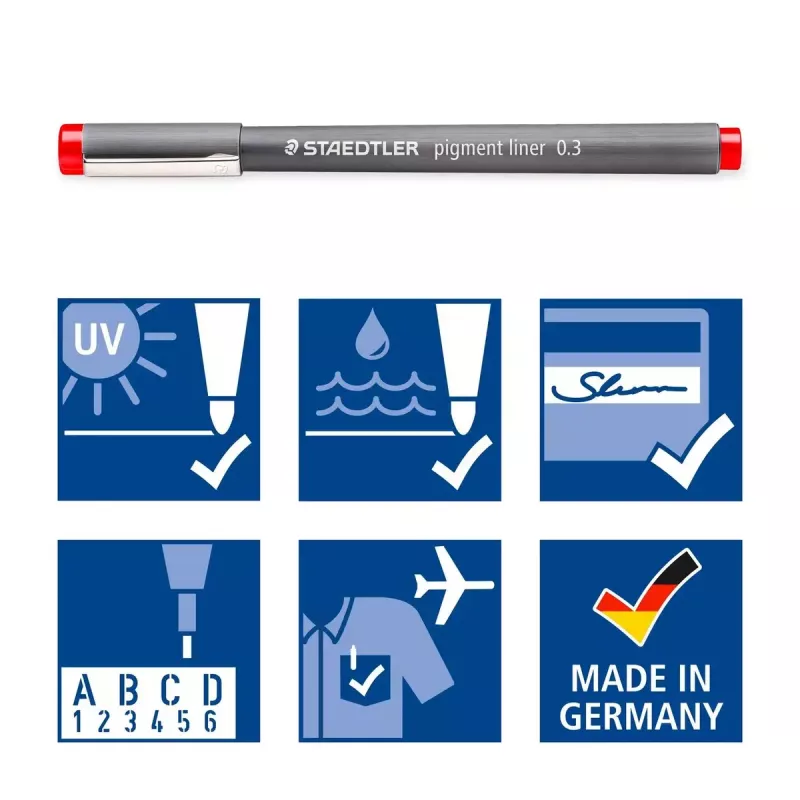 Fineliner Staedtler Pigment Liner 30803-SSB6 zila brūna zaļa oranža sarkana violeta
