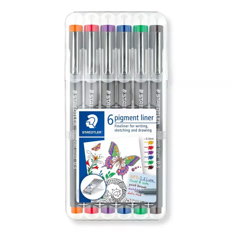 Fineliner Staedtler Pigment Liner 30803-SSB6 zila brūna zaļa oranža sarkana violeta