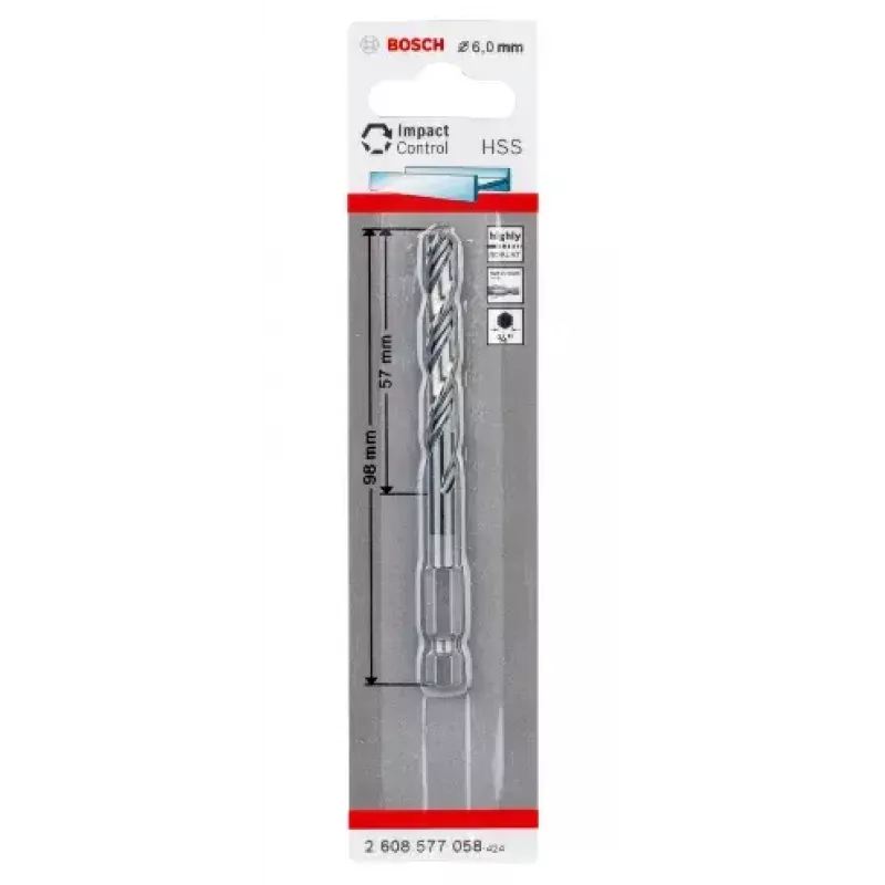 Bosch 2608577058 metāla spirālurbis 6 mm, kopējais garums 98 mm