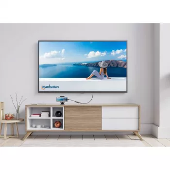 Manhattan USB-C dokstacija/sadalītājs, porti (x3): HDMI, USB-A un USB-C, ar strāvas piegādi (100W) USB-C portam (piezīme: nepieciešams papildu USB-C sienas lādētājs un USB-C kabelis), universāla visām ierīcēm, kabelis 10cm, melna, trīs gadu garantija