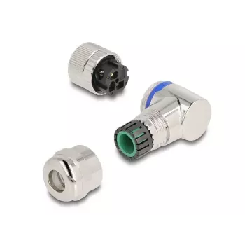 DeLOCK M12 savienotājs A-kodēts 3 kontaktu, sievišķais, 90° leņķis, metāls