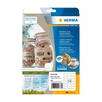 Pašlīmējošā uzlīme HERMA 10763 Pastāvīga Brūna 360 gab. Elipse 63,5x42,3mm