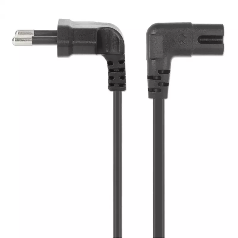 Manhattan tīkla strāvas vads/kabelis (ar leņķveida savienotājiem), Eiropas 2 kontaktu (CEE 7/16 Euro 8) spraudnis uz C7 ligzdu (astoņnieka formas), 3 m, 2,3 A, melns, vads, mūža garantija