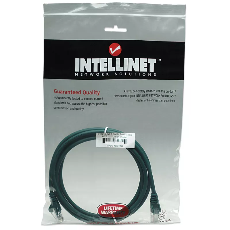 Intellinet tīkla savienotājkabelis, Cat5e, 15 m, zaļš, CCA, U/UTP, PVC, RJ45, zelta pārklājuma kontakti, neaizķeramais, ar apvalku, mūža garantija