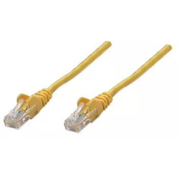 Intellinet tīkla komutācijas kabelis, Cat5e, 15 m, dzeltens, CCA, U/UTP, PVC, RJ45, zeltīti kontakti, bez aizķeršanās, ar aizsargapvalku, mūža garantija