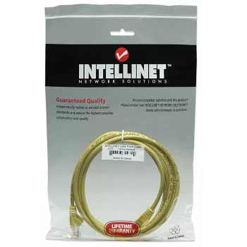 Intellinet tīkla komutācijas kabelis, Cat5e, 15 m, dzeltens, CCA, U/UTP, PVC, RJ45, zeltīti kontakti, bez aizķeršanās, ar aizsargapvalku, mūža garantija