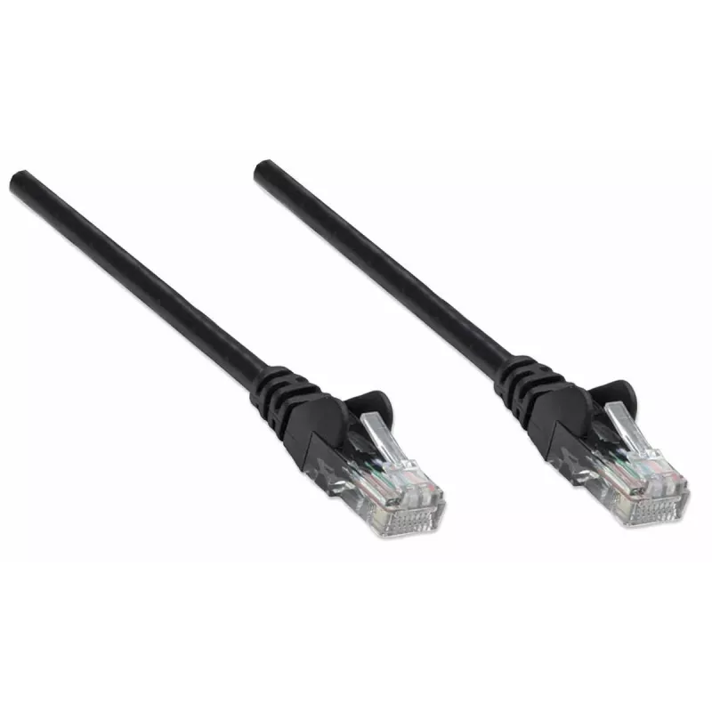 Intellinet tīkla komutācijas kabelis, Cat5e, 15 m, melns, CCA, U/UTP, PVC, RJ45, apzeltīti kontakti, bez aizķeršanās, ar aizsarguzmavu, mūža garantija
