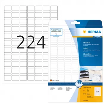 Tintes printera uzlīmes HERMA A4 25,4x8,5 mm balts papīrs matēts 5600 gab.