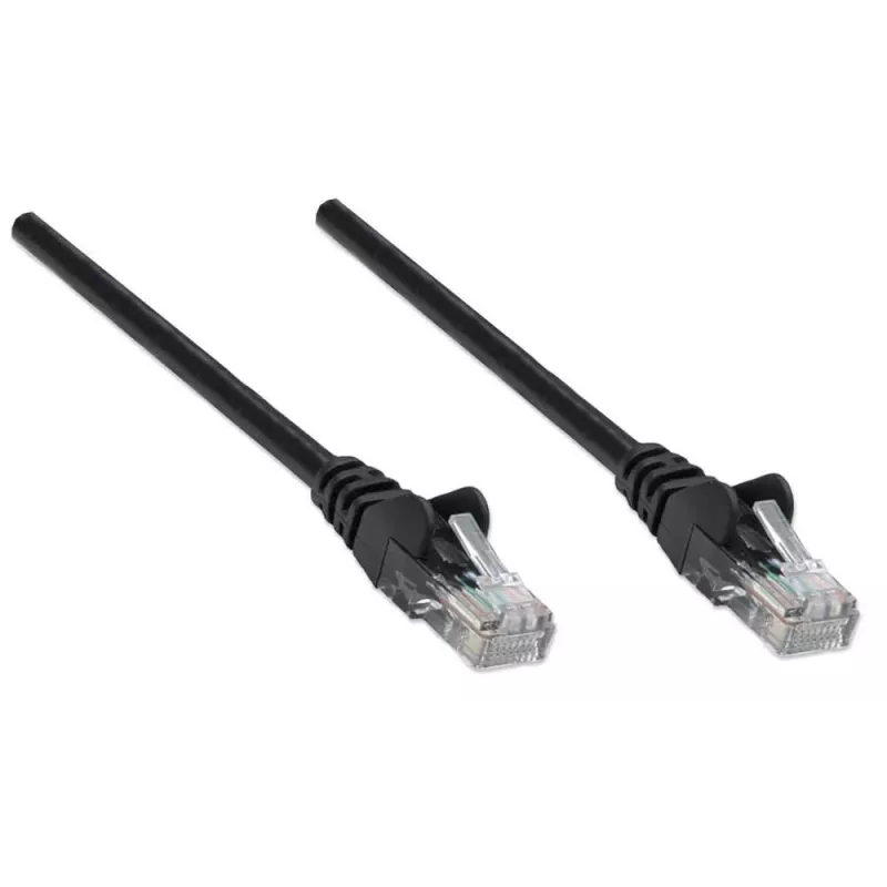 Intellinet tīkla komutācijas kabelis, Cat5e, 0,5 m, melns, CCA, U/UTP, PVC, RJ45, zeltīti kontakti, bez aizķeršanās, ar apvalku, mūža garantija