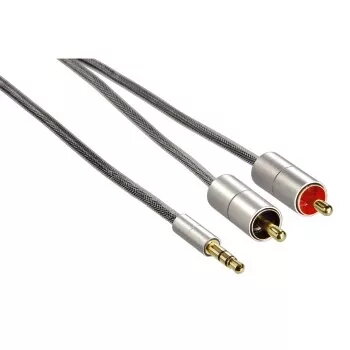 Audio kabelis Hama 00080864 1m 3,5 mm uz 2 x RCA sudrabots