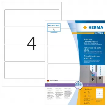 Noņemamas mapju uzlīmes HERMA 10141 A4 192x61 mm baltas