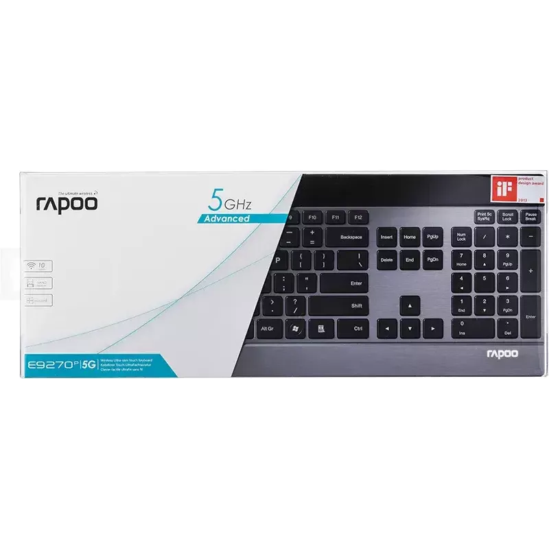 Klaviatūra Rapoo E9270P RF bezvadu QWERTZ vācu melna sudraba
