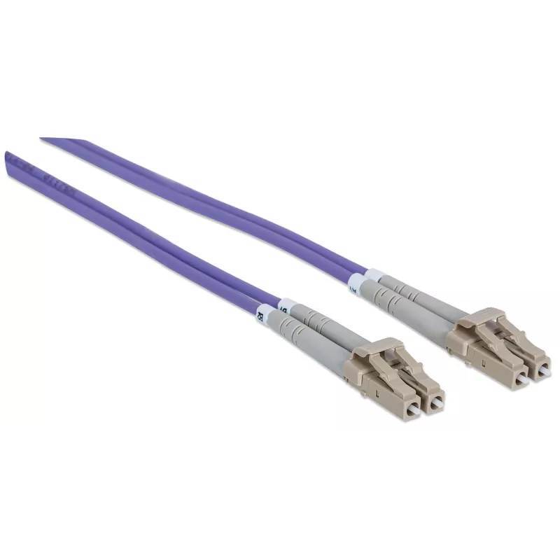 Intellinet optiskās šķiedras ielāpu vads, OM4, LC/LC, 5 m, violets, duplekss, daudzmodu, 50/125 µm, LSZH, šķiedra, mūža garantija