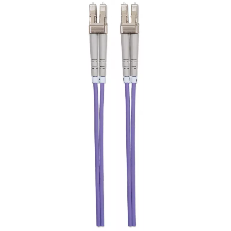 Intellinet optiskās šķiedras ielāpu vads, OM4, LC/LC, 5 m, violets, duplekss, daudzmodu, 50/125 µm, LSZH, šķiedra, mūža garantija