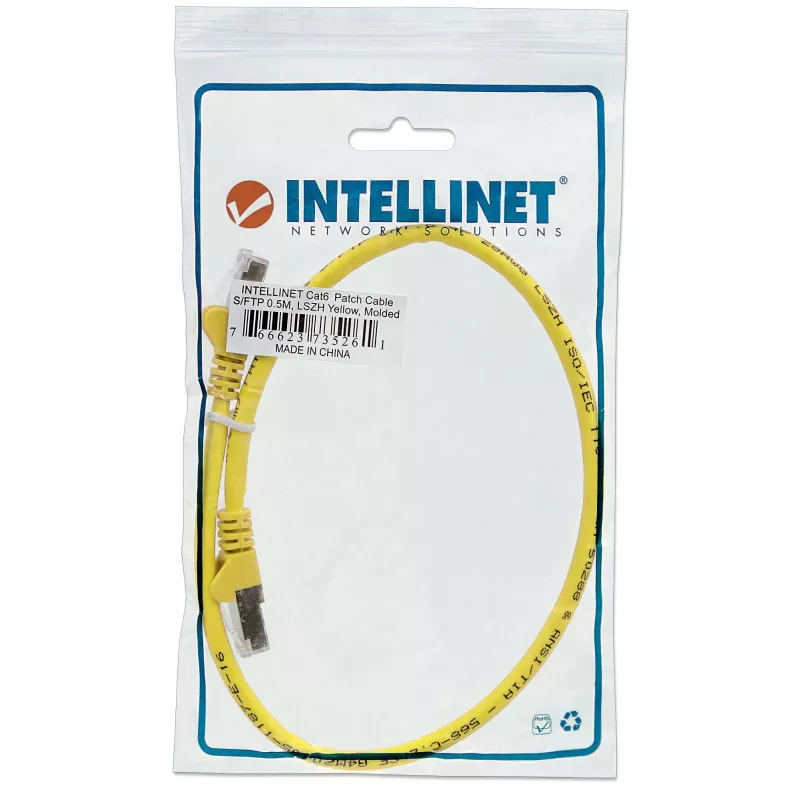 Intellinet tīkls komutācijas kabelis, Cat6A, 10m, dzeltena, Copper, S/FTP, LSOH / LSZH, PVC, RJ45, Gold Plated Contacts, Snagless, Booted, Lifetime Warranty