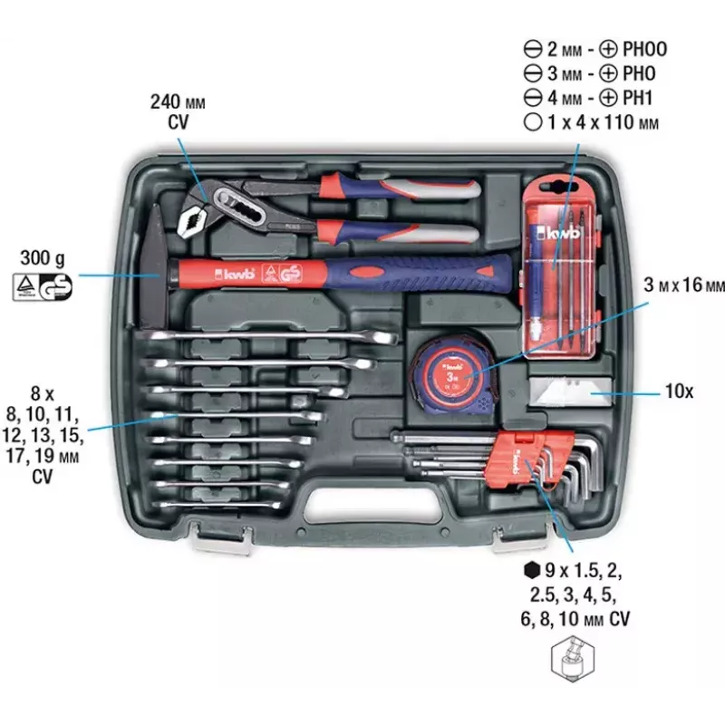 Instrumentu kaste KWB 65 PC 65 instrumenti