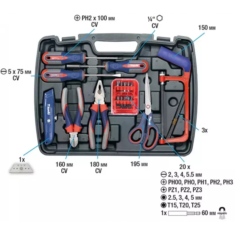 Instrumentu kaste KWB 65 PC 65 instrumenti