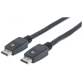Manhattan DisplayPort 1.1 kabelis, 4K@60Hz, 10m, vīrietis pret vīrieti, ar fiksatoriem, pilnībā ekranēts, melns, mūža garantija