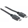 Manhattan DisplayPort 1.1 kabelis, 4K@60Hz, 10m, vīrietis pret vīrieti, ar fiksatoriem, pilnībā ekranēts, melns, mūža garantija