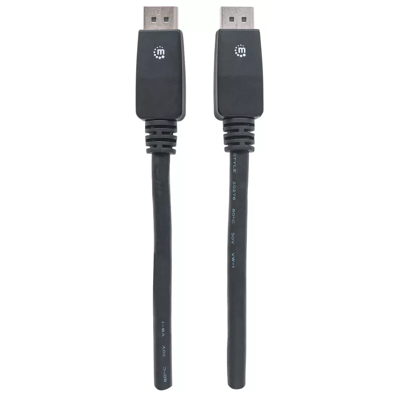 Manhattan DisplayPort 1.1 kabelis, 4K@60Hz, 10m, vīrietis pret vīrieti, ar fiksatoriem, pilnībā ekranēts, melns, mūža garantija