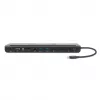 Manhattan USB-C dokstacija/centrmezgls ar karšu lasītāju un MST, pieslēgvietas (x9): Audio 3.5mm, DisplayPort, Ethernet, HDMI, USB-A (x3), USB-C un VGA, ar Power Delivery (100W) USB-C pieslēgvietai (Piezīme: nepieciešams USB-C sienas lādētājs un USB-C kabelis), Visas pieslēgvietas var izmantot vienlaicīgi