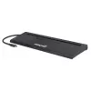 Manhattan USB-C dokstacija/centrmezgls ar karšu lasītāju un MST, pieslēgvietas (x9): Audio 3.5mm, DisplayPort, Ethernet, HDMI, USB-A (x3), USB-C un VGA, ar Power Delivery (100W) USB-C pieslēgvietai (Piezīme: nepieciešams USB-C sienas lādētājs un USB-C kabelis), Visas pieslēgvietas var izmantot vienlaicīgi