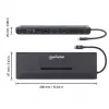 Manhattan USB-C dokstacija/centrmezgls ar karšu lasītāju un MST, pieslēgvietas (x9): Audio 3.5mm, DisplayPort, Ethernet, HDMI, USB-A (x3), USB-C un VGA, ar Power Delivery (100W) USB-C pieslēgvietai (Piezīme: nepieciešams USB-C sienas lādētājs un USB-C kabelis), Visas pieslēgvietas var izmantot vienlaicīgi